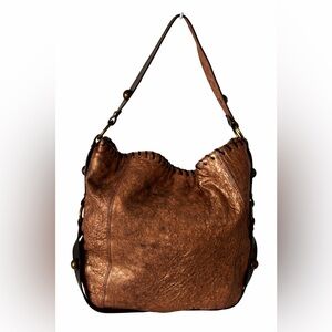 Paolo Masi Italy Metallic Bronze Leather Hobo Bag Italian Boho Shoulder Tote